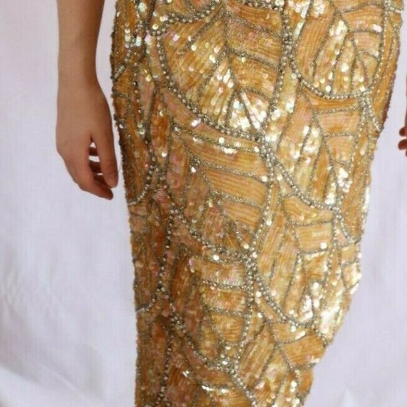 Vintage 80's Beaded Evening Gown Dress Gold/Silver Asymmetrical Sequin NWOT - Picture 12 of 12